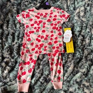 wonder nation Pink Strawberry & Cherry Print Pajama Set NWT